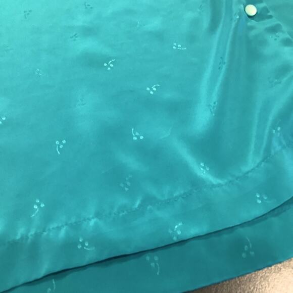 Vintage Liz Claiborne Button Up V Neck Ruffle Blouse Embossed Turquoise - Picture 11 of 12